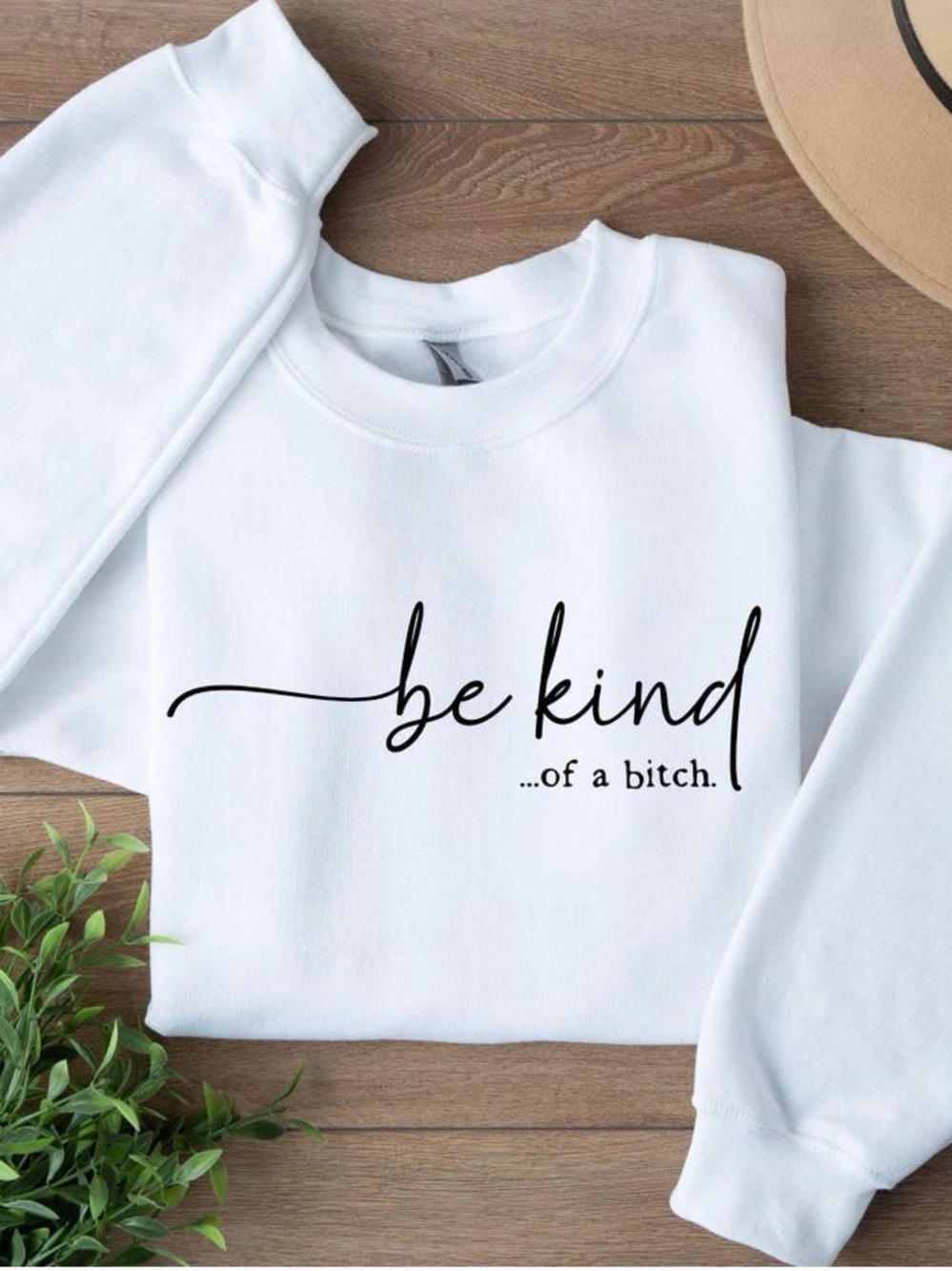 NWT Etsy Gildan White Women’s Sweatshirt with Black "be kind…” funny sweatshirt